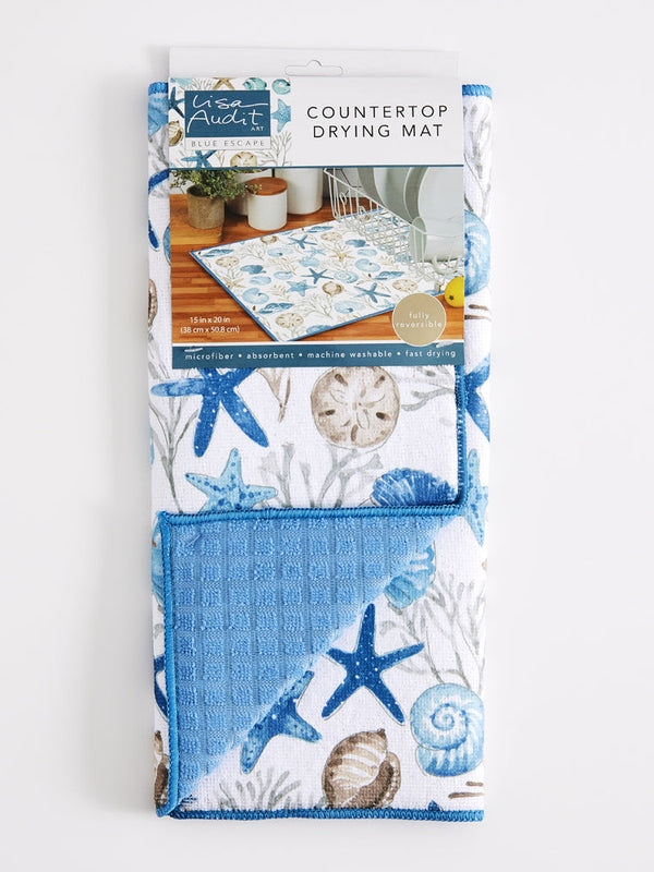 Drying Mat Micro Fiber Counter Top Blue Escape Shells R7924