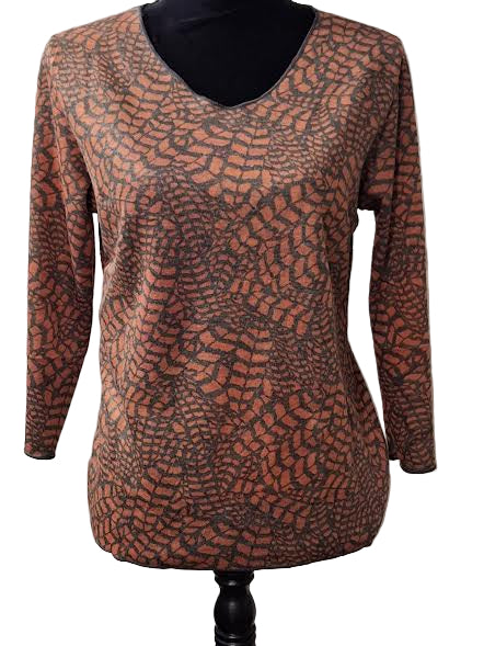 Shirt Reversible V-Neck Long Sleeve Orange Multi Colored Women's tt1191