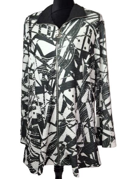 Jacket Black/ White Long Sleeve Zipper Front Women's Gr6704f