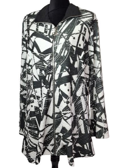 Jacket Black/ White Long Sleeve Zipper Front Women's Gr6704f
