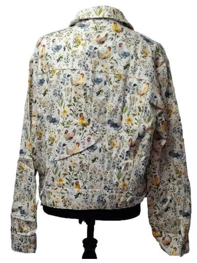 SM-Jacket White Rooster & Floral Print Women's SM26081