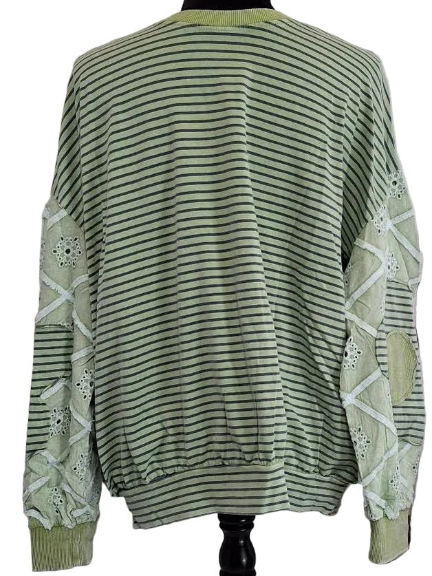Easel-Top Pullover Dusty Sage Cotton Knit Long Sleeve Women's ET29265