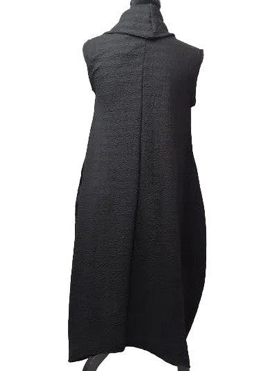 Dress Black Sleeveless 2 Pocket Cowl Neck Waffle Texture Women's D588WKB