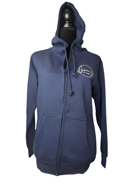 Jacket Zipper Front Hooded 2 Pocket Navy Blue/White Embroidered Asheville