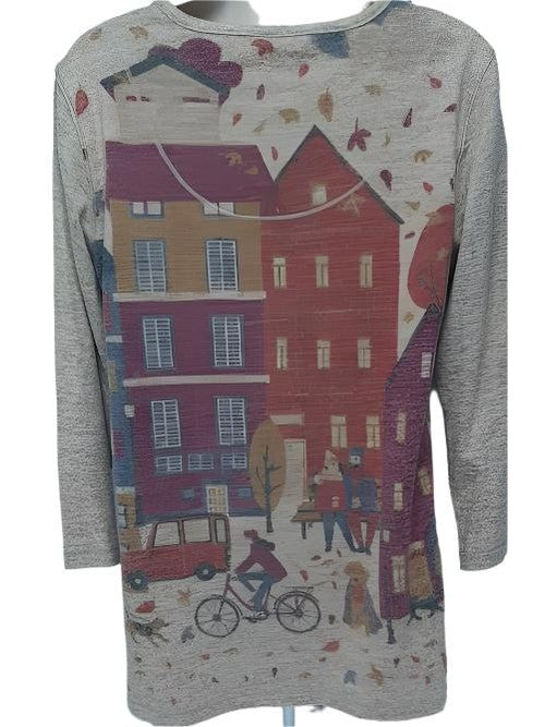 Top- Multi Color Brown-3/4 Sleeve- Scoop Neck-Women's-M43412tm