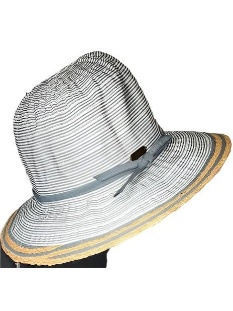 Hat - Blue-Ribbon/Raffia Bucket-Women's-Hh2745B
