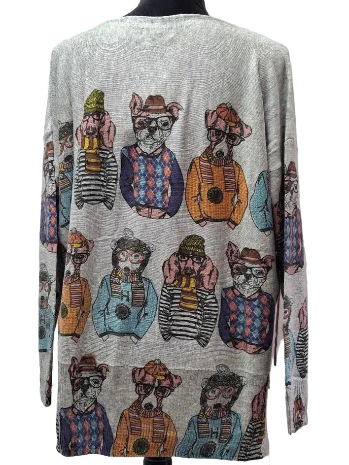 Shana-Sweater Pullover Whimsical Dog Wool Blended Long Sleeve Scoop Neck Women's 26771