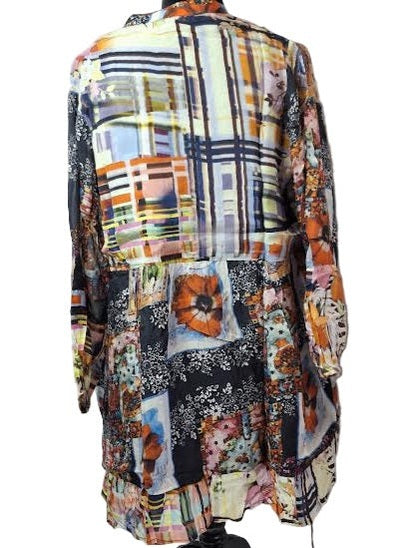Shirt Button Long Sleeve Lined Multi Colored Black AAh6138