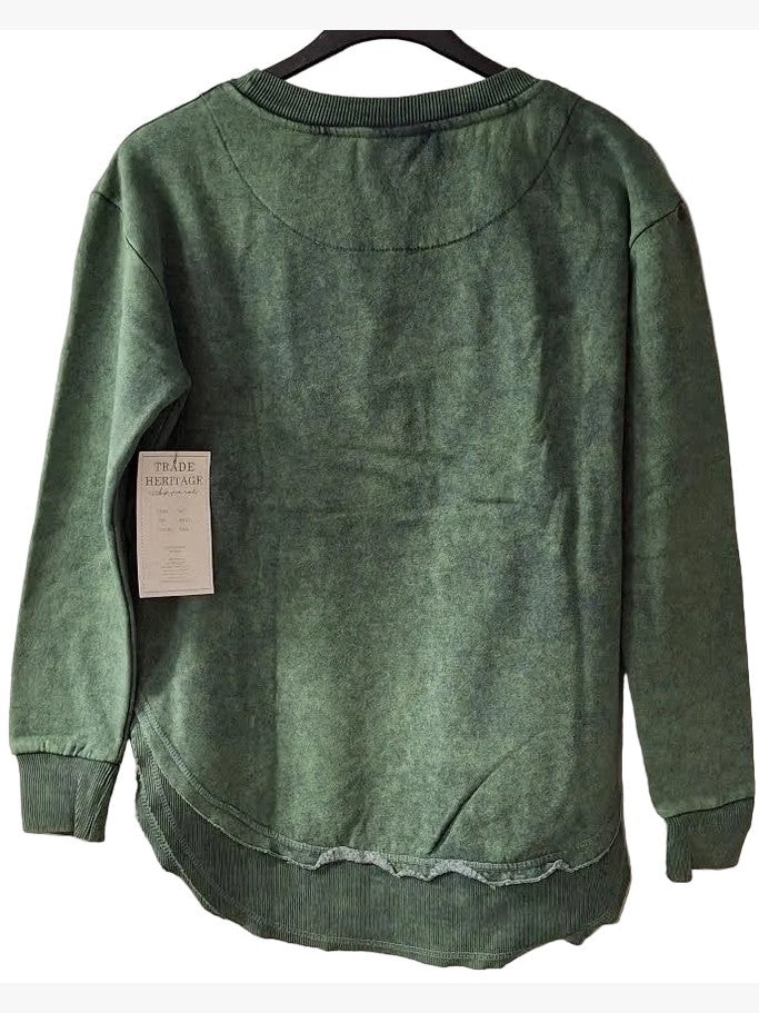 Sweatshirt Asheville Logo Sage Green Acid Wash Curved Hem Crewneck Women's 4617