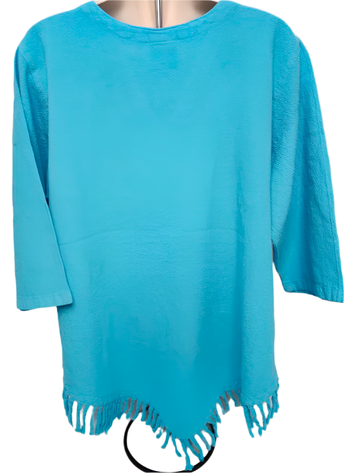Shirt Aqua 1/2 Sleeve V Neck Fringe Womens 449