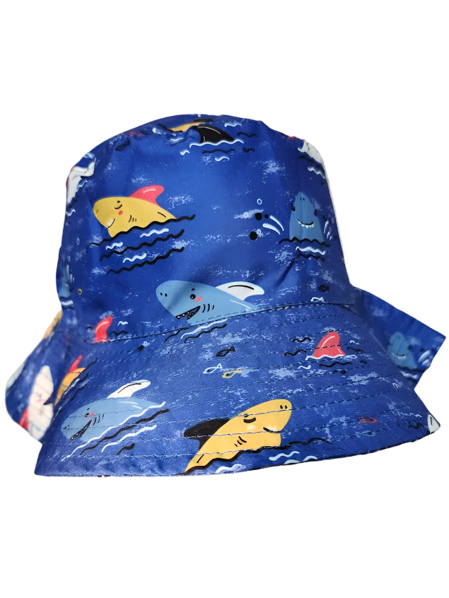 Bucket/Sun Hat With Chin Strap Wide Brim Children's 2-7yr Blue Sharks scbhbs