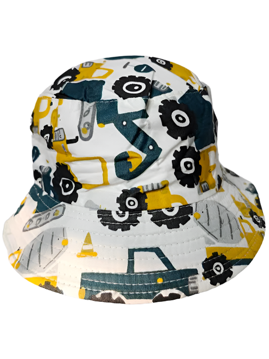 Bucket/Sun Hat With Chin Strap Wide Brim Children's 2-7yr White Heavy Equipment scbhwhe