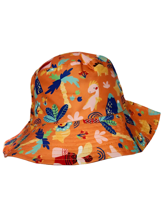 Bucket/Sun Hat With Chin Strap Wide Brim Children's 2-7yr Orange Animals Sharks scbhoa