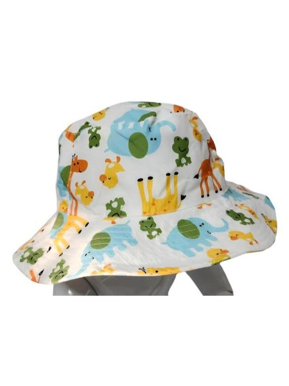 Bucket/Sun Hat With Chin Strap Wide Brim Children's 2-7yr White Animals scbhwa