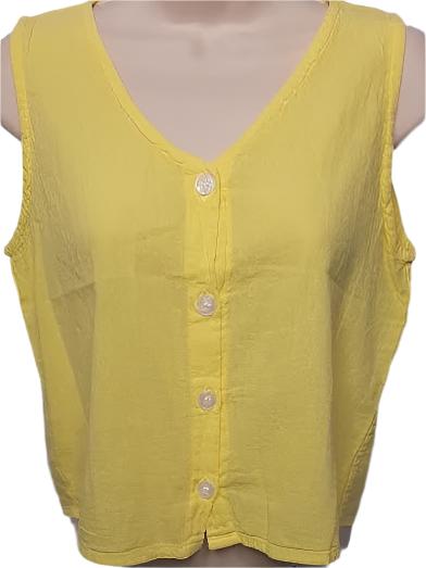 Top S-0003 -Tank Button Front-Yellow-Women's