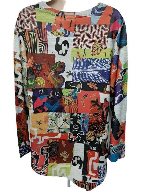 Shirt Pullover Multi Colored Abstract Long Sleeve Women's-T815F