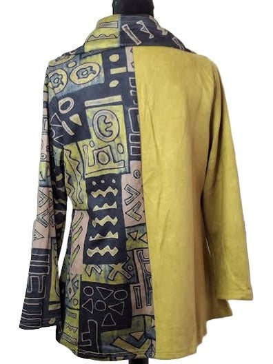 Jacket Suede 3 Button 2 Pocket Front Mustard Floral Long Sleeve Women's 25851