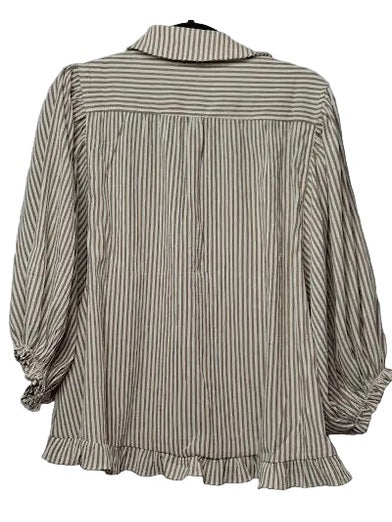 Top Latte Brown/White Striped Textured Knit Button Down Long Sleeve Women's ET71906