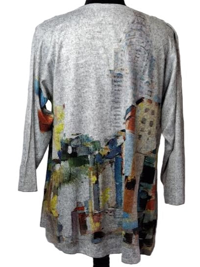 Shirt Pullover Grey Multi Abstract Colored Long Sleeve Women's H3140240