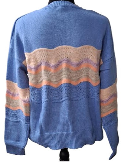 Sweater Sky Blue Ripple Pointelle Wave F25BWL1840