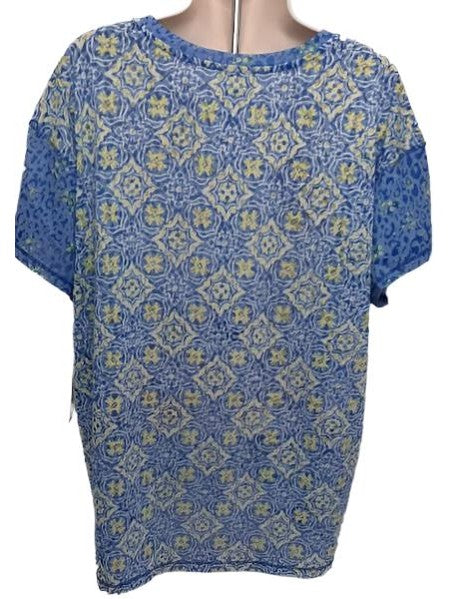 Shirt Pullover-Short Sleeve-Island Breeze Blue Floral-Women's-M23509tm