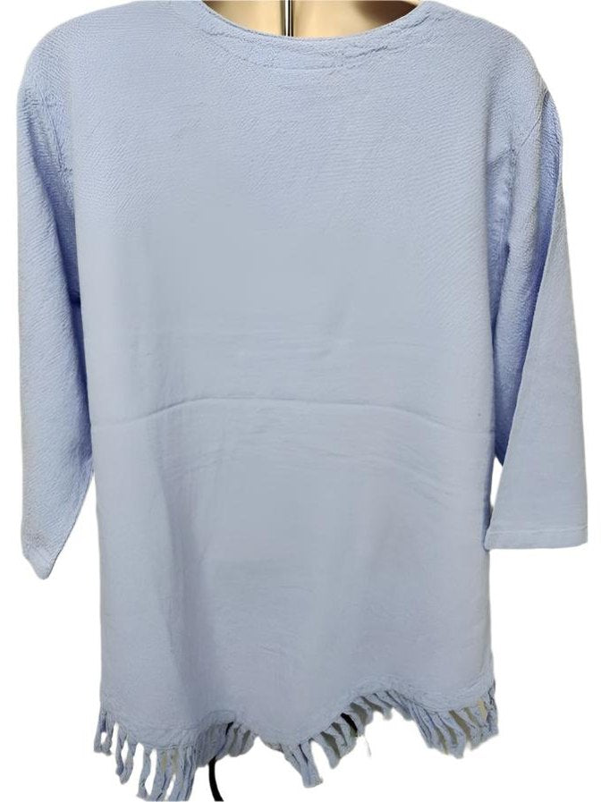 Shirt Lilac 1/2 Sleeve V Neck Fringe Womens 449