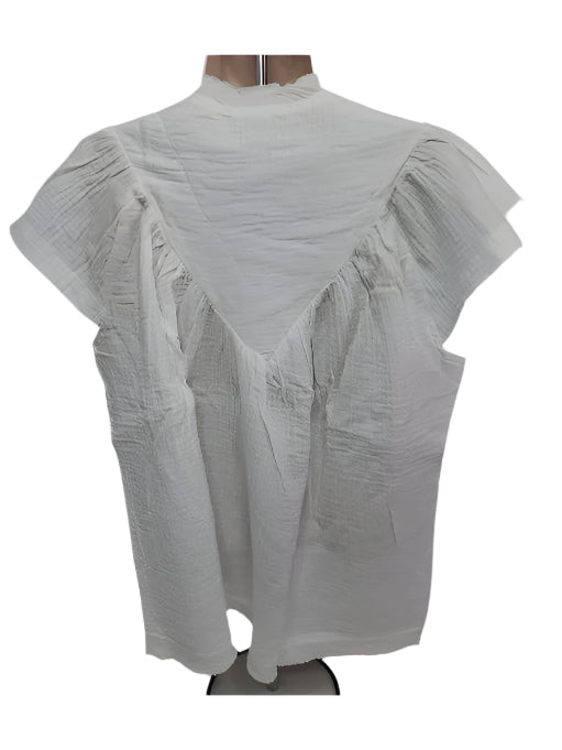 Top White Woven Cotton Ruffle Sleeve Women's 423917WHI