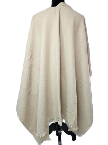 Wrap Cozy Solid Loop Through Ruana /Fringe Knit Cream Ba3553