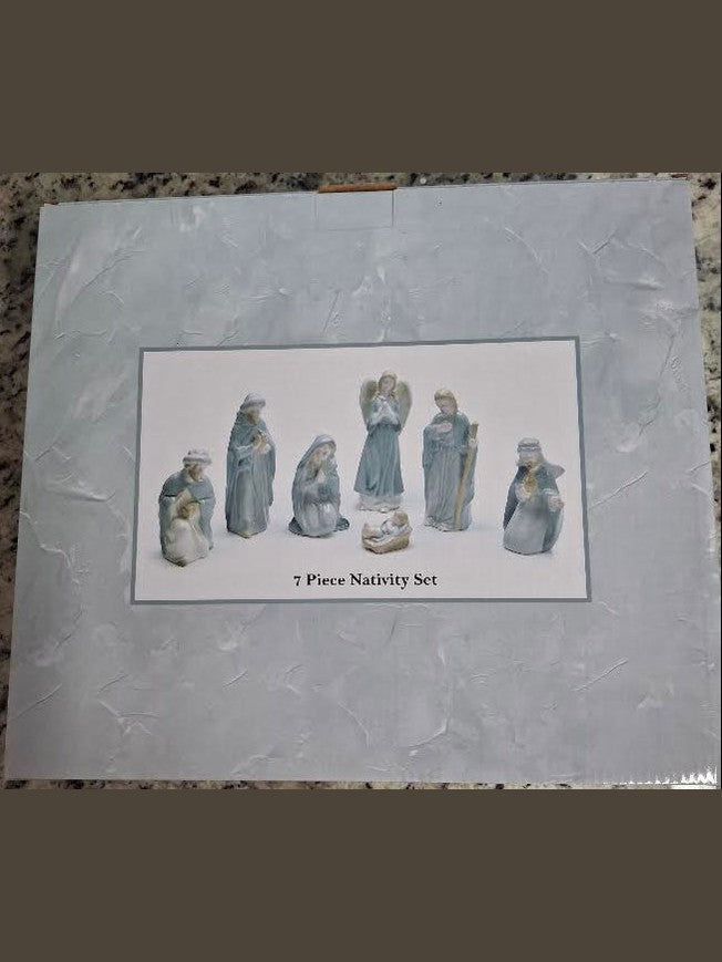 Christmas Nativity Set 7pc Light Blue Ceramic 9748732
