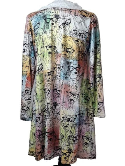 Jacket Zipper Front Eye Glass Dogs Long Sleeve Women's H6611R1265