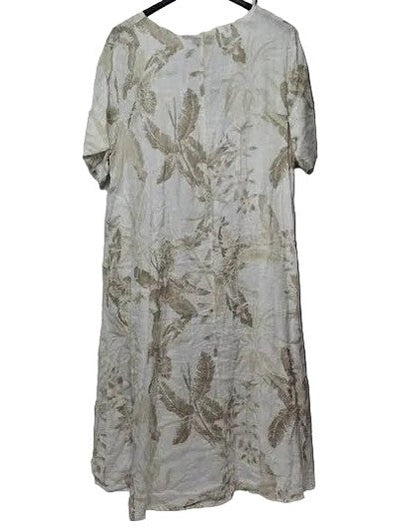Dress Pullover Linen White/Beige Floral Print 1/4 Sleeve 2 Pocket Women's One Size 13199W