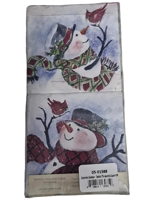 Coaster Christmas Watercolor Snowman 4Pk 4x4" 05-01588