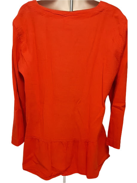 Top-S-1677 Button Front V-Neck-Long Sleeve-Red-Women's