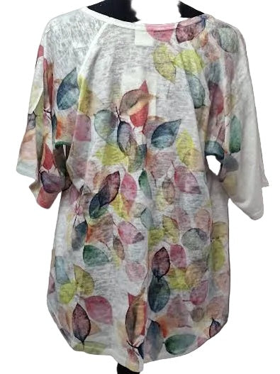 Shirt Pullover White Colorful Leaves 1/2 Sleeve Apple Women's C2007394