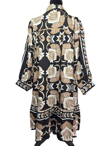 Dress Lined 2 Pocket Collared Black Mix Women's c5568