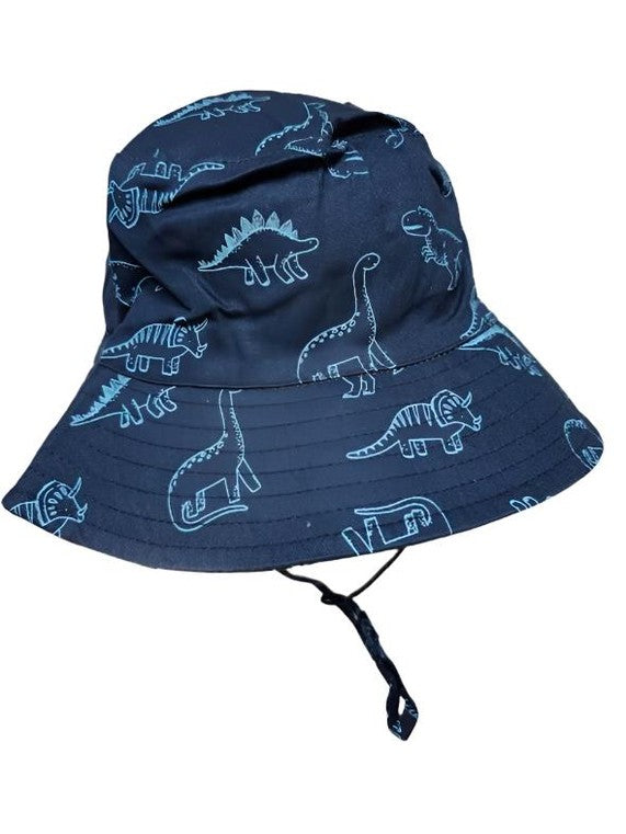 Bucket/Sun Hat With Chin Strap Wide Brim Children's 2-7yr Dark Blue Dinosaurs scbhdbd