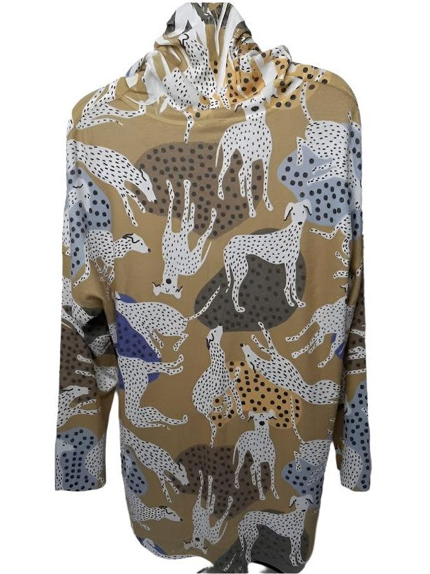 Shirt Hooded Pullover Yellow Abstract Long Sleeve Women's-T330hC