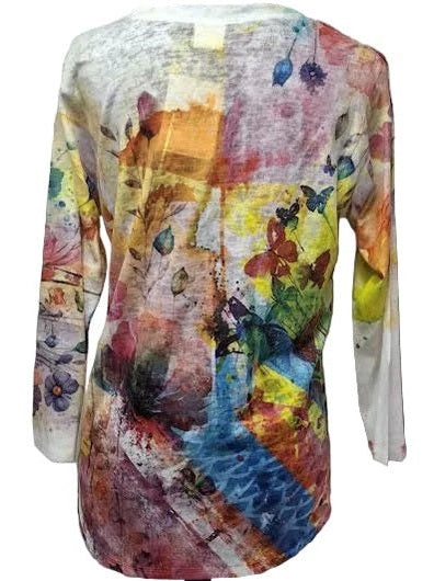Shirt Pullover V Neck White Garden Floral Long Sleeve Winnie Women's C3063999