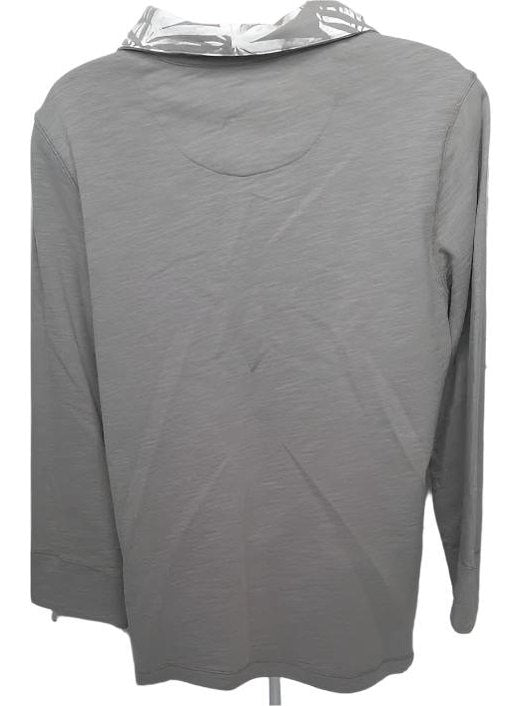 Top-Taupe/White-Placket-Long Sleeve-Slub French Terry-Women's-8008