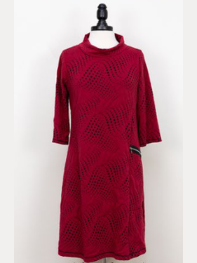 Dress Domino Cherry Red 3/4 Sleeve Women's 556