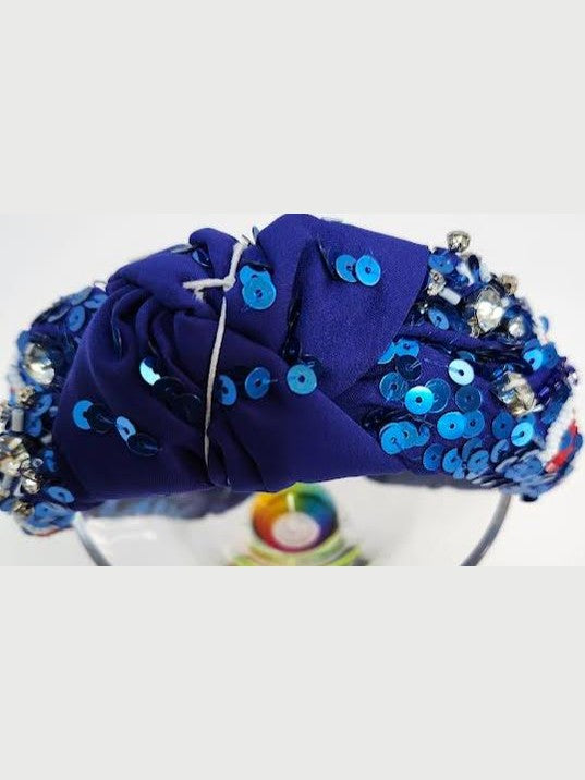 Headband Blue Bow/Red Sequin Womens 200375BL
