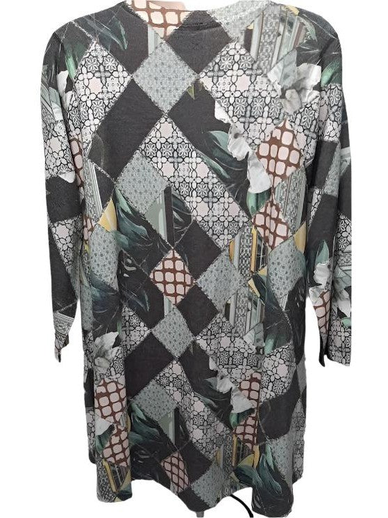 Shirt Pullover Green Abstract 3/4 Sleeve Women's-T208hC