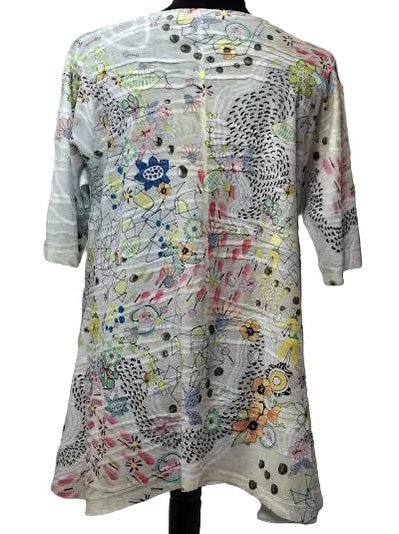 Top Pullover Floral Bliss 1/2 Sleeve Crew Neck T658SM