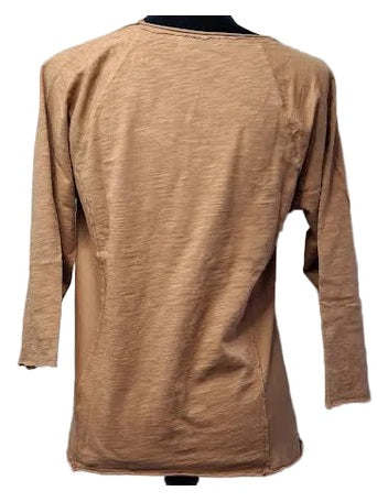 Tee Shirt Honey Glaze Scoop Neck Curve Hem 3/4 Sleeve Women's 41G-A605