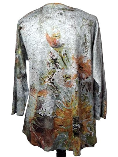 Shirt Pullover Grey Floral Print Long Sleeve Women's H31401416