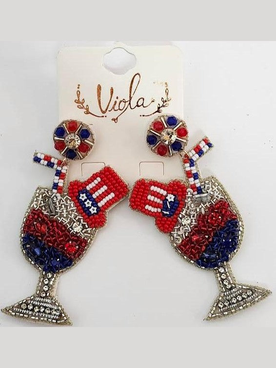 Earing's Wine Glass Patriotic Red/White/Blue RT136251RBW
