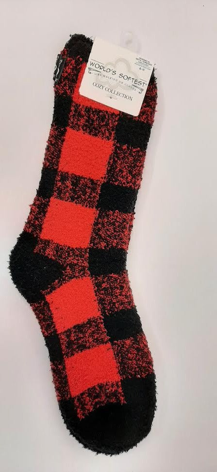 Red/Black Buffalo Plaid-Womens Sock Size 6-11-75059 