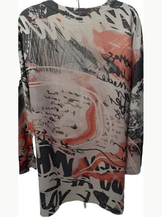 Shirt Pullover Multi Color Biege Abstract 3/4 Sleeve Women's-T485bM