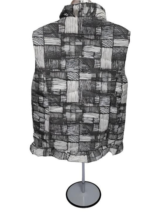 Vest-Grey/White-Zip Front Ruffle Trim Quilted-Women's-M43109vm