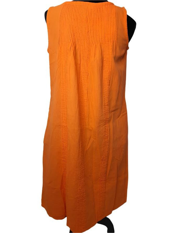Dress S1202 Short-Sleeveless With Pleats-2 Pockets-Orange-Women's
